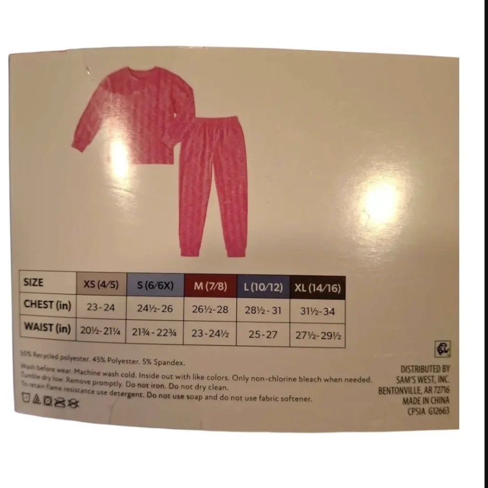 Member's Mark 2 Piece Pink Kids PJ's-Size S 6/6x